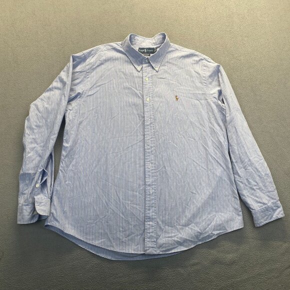 Ralph Lauren Dress Shirt Mens Size XXLarge Blue Striped Long Sleeve Button Up - Picture 9 of 9